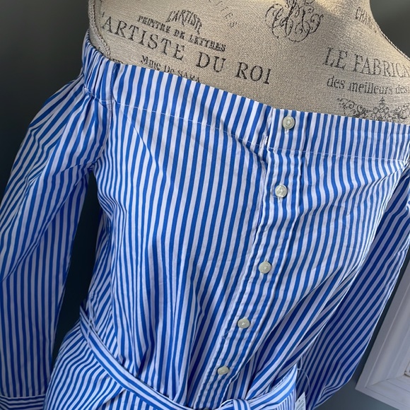 Ralph Lauren Polo striped off shoulder shirt dress NWT - Picture 3 of 11